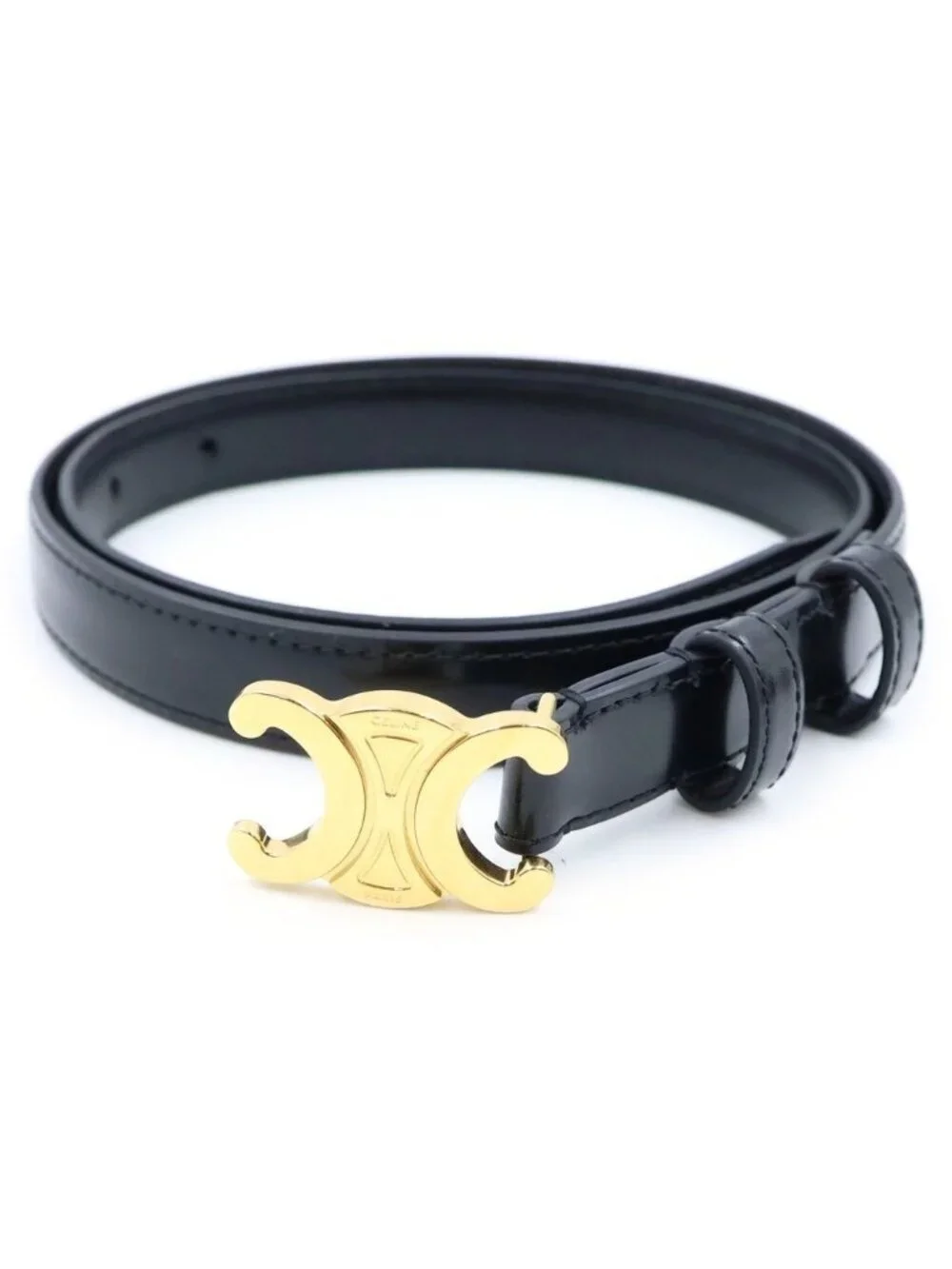 Celine Triomphe Calfskin Gold Belt 70 Black
